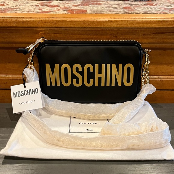 NWT Moschino Logo-print Zipped Chain Shoulder Bag - Picture 4 of 15